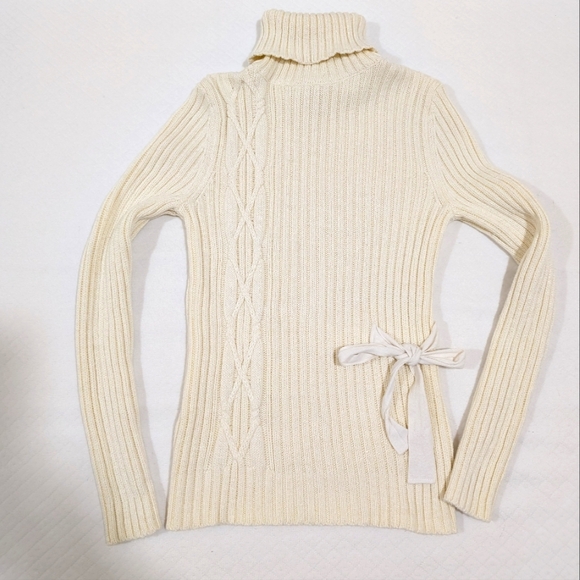 Sundance Legends rib knit side tie turtleneck sweater, ivory cream, size M - Picture 1 of 9
